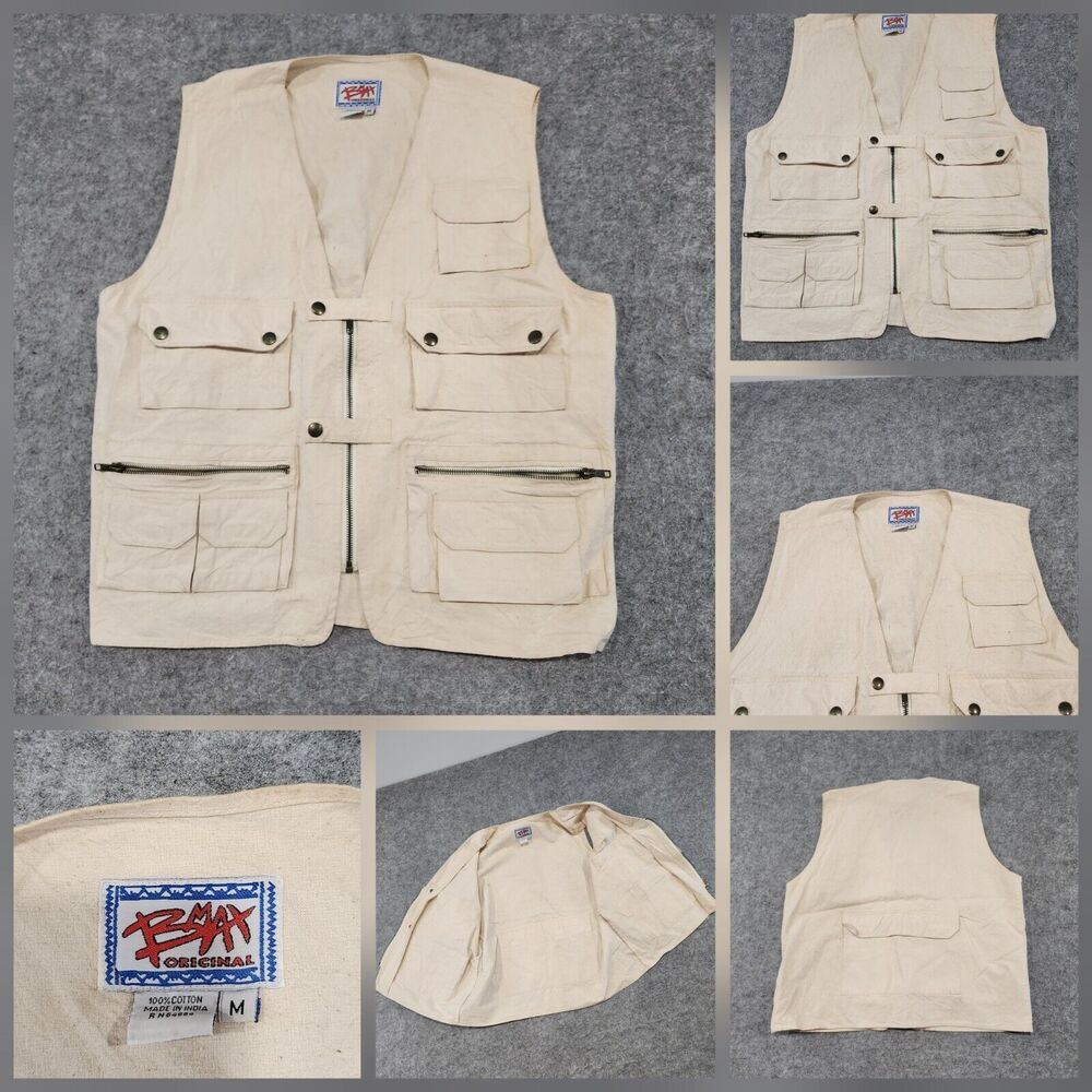 VTG BMAX Mens Adult M Medium Photography Utility Cotton Vest‎ MANY POCKETS